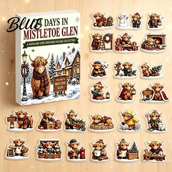 Christmas Tree Hanging Decorations 2026 Highland Cow Advent Calendar 24 Pcs 2D Flat Acrylic Festive Countdown Calendar Farmhouse Animal Ornaments,