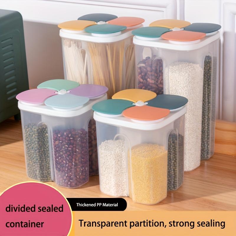 1pc 4 Grid Clear Food Storage Containers, Airtight Lids for Grains Snacks Spices Dry Food, Multi-Compartment Kitchen Organizer