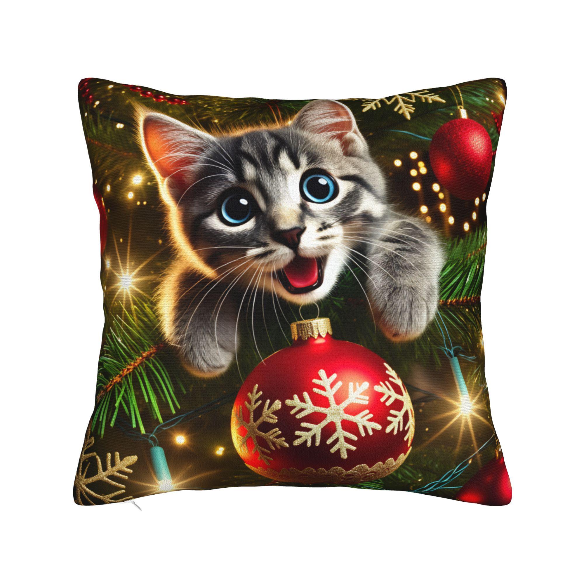 

Різдвяні кошенята (1) Наволочка Дизайн Наволочки Модні Наволочки Для Вітальні Ліжка Стірця 50*50cm