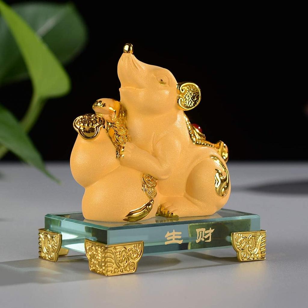 BRASSTAR Golden Resin Feng Shui Statue Mouse/Rat Home Office Table Top Decor Chinese Zodiac Figurine Gift Collection PTZY100
