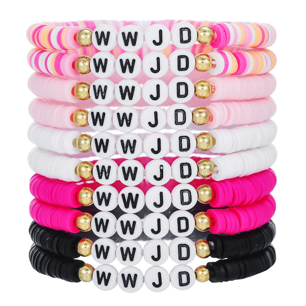 """WWJD"" Buchstaben Polymer Clay Perlen Armband Set": Europäischer/Amerikanischer Stil, 10er-Set Dankbarkeits-Glaubensarmbänder.