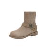 British style matte suede thin boots 2025 autumn and winter new belt buckle flat thick heel retro Martin boots short boots