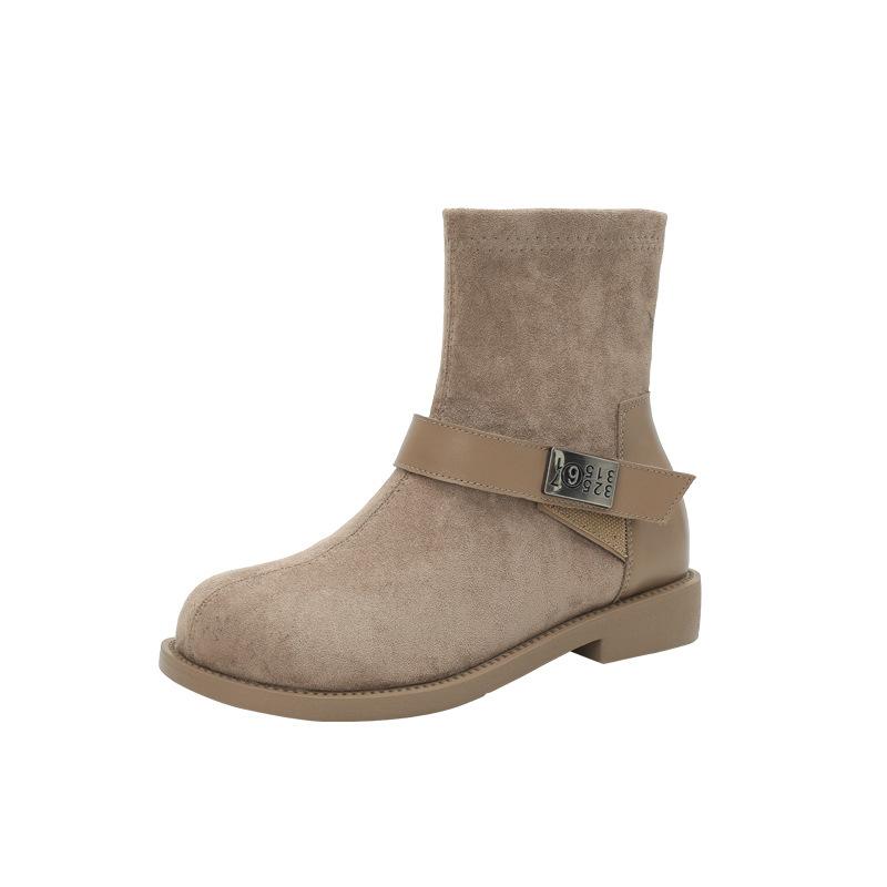 British style matte suede thin boots 2025 autumn and winter new belt buckle flat thick heel retro Martin boots short boots