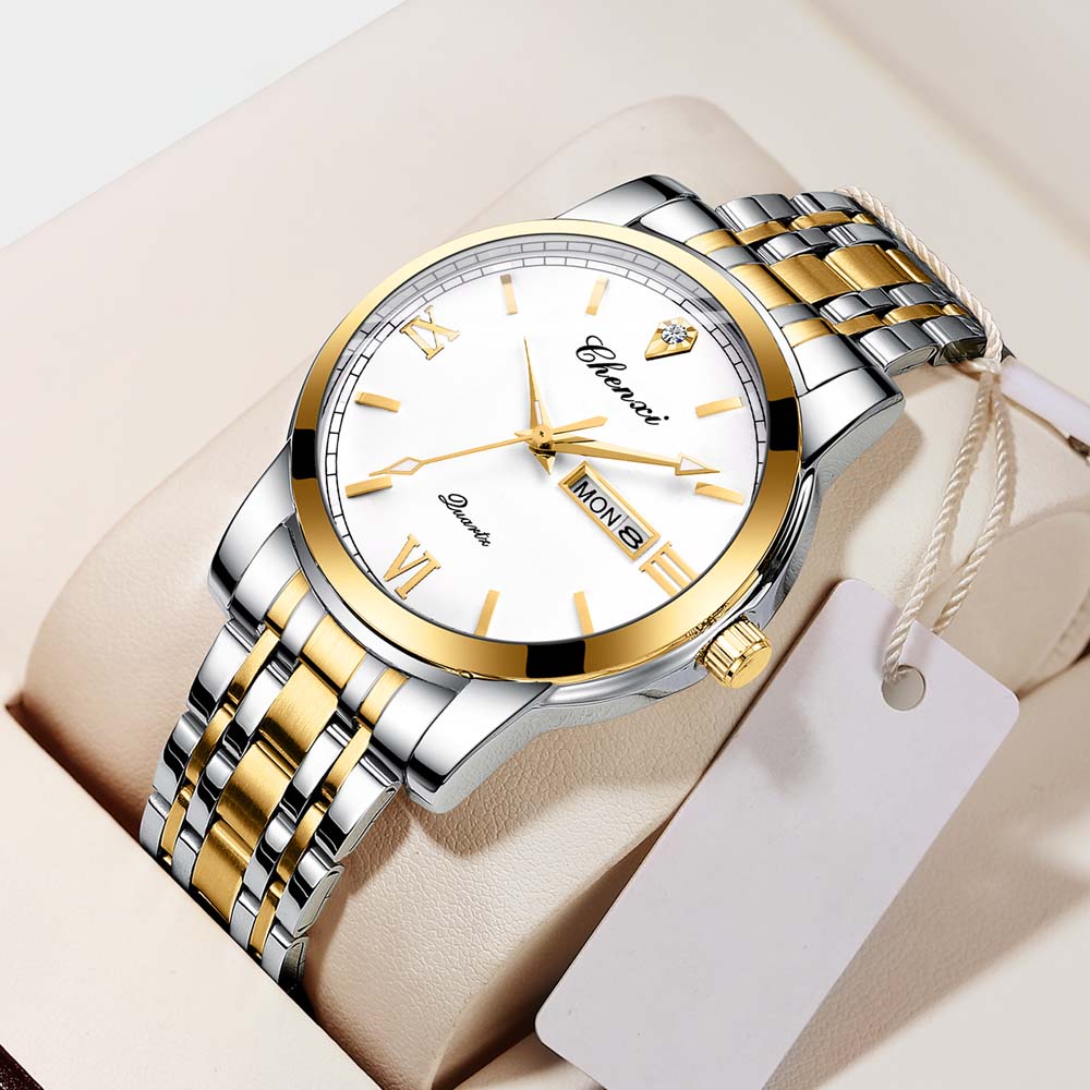 CHENXI Men's Quartz Watch Premium Dual Calendar Luminous Waterproof Wristwatch Business-Style Trendy Business Watch