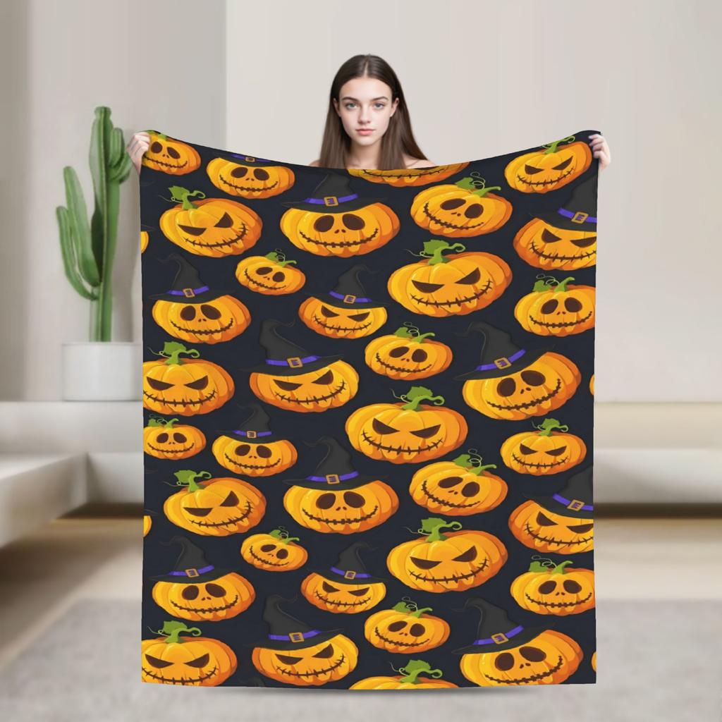 Cute Ghost Pumkin Skull Bat Blanket Warm Soft Throw Blanket Winter Decorative Couch Chair Sofa Bed Street Trend Bedspread