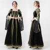 Rochie retro renascentistă de regină medievală, rochie de bal gotică victoriană de curte, costum negru de Halloween cu mâneci lungi pentru femei