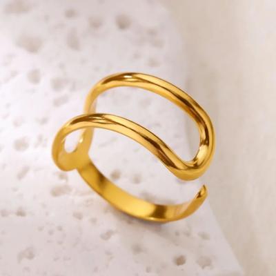Minimalistische Edelstahlringe für Damen Goldfarbe Geometrisch Trendig Offener Ring Hochzeit Weihnachten Langlebiger Schmuck Geschenk