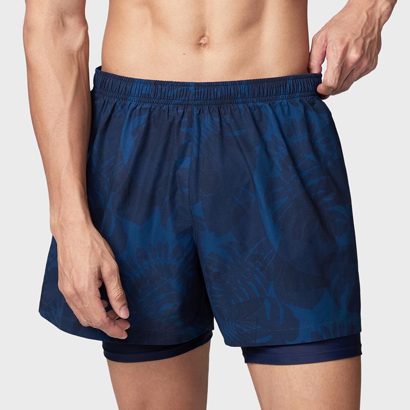 Anta Sports Casual Simple Printed Fake Two-Piece Beach Shorts Men Shorts Dark-Blue Light-Blue Floral-Light-Blue 1825332421-2