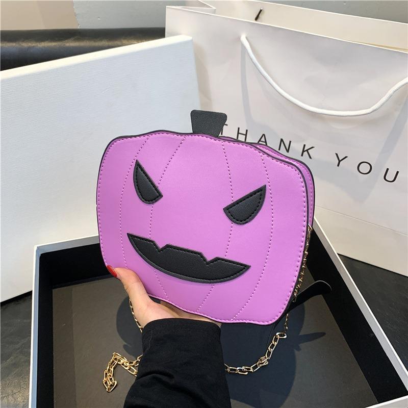 Halloween Funny Pumpkin Bag Fashion Contrast Color Cute Personality Creative Shoulder Crossbody Chain Bag