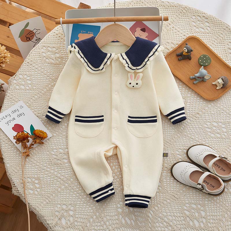 

Комбинезон для новорожденных с мультяшным кроликом, очень милый вязаный комбинезон для девочек, хлопковый комбинезон с длинными рукавами для мальчиков, весенне-осенняя одежда для младенцев 73cm бежевый