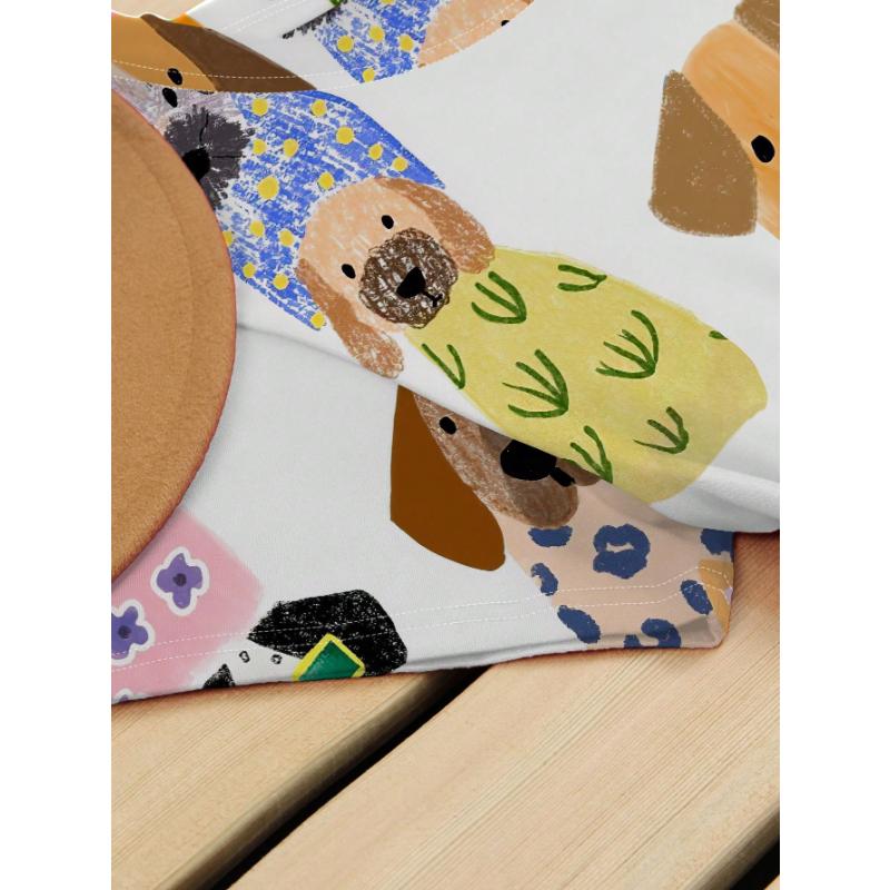 T-shirt décontracté à manches courtes et col rond pour femme avec imprimé chien cartoon