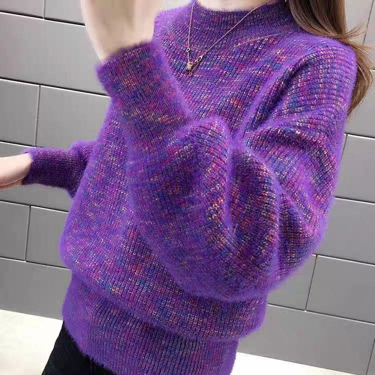 Imitation Mink Fur Sweater Women's Autumn and Winter Half Turtleneck Knitted Sweater Loose Long-sleeved Casual Pullover