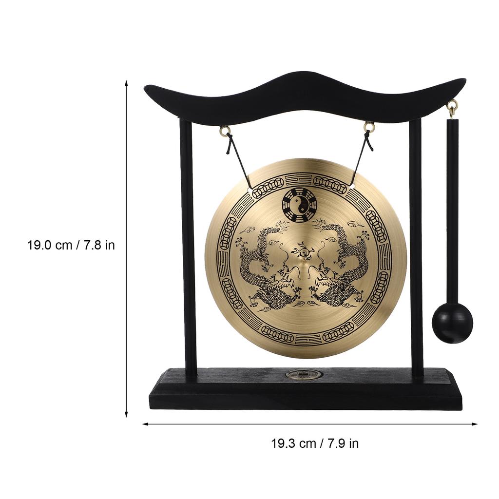 Copper Gong With Mallet Sturdy Handicraft Vintage Pattern Brass nament Desktop Figurines Miniatures Chinese
