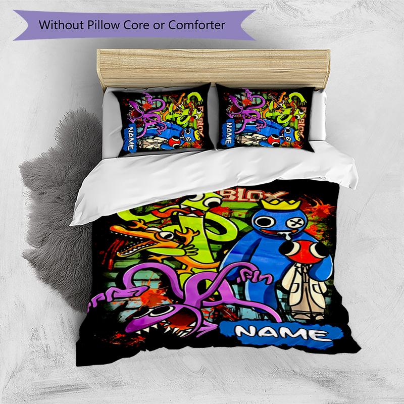 Set Biancheria da Letto 3 Pezzi Nome Personalizzato Rainbow Friends Copripiumino Chiusura Include 1 Copripiumino & 2 Federe per Tutte le Stagioni Decorazione Camera da Letto