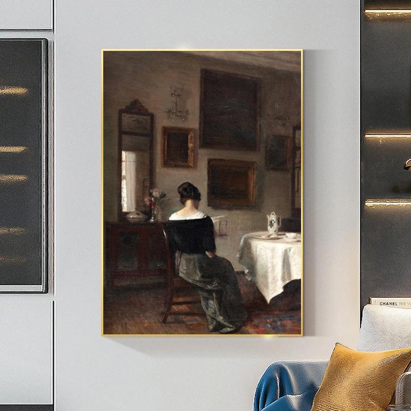 Vintage mujer leyendo escena Interior lienzo pintura carteles antiguos impresiones imágenes artísticas de pared para decoración para las paredes del salón Cuadros