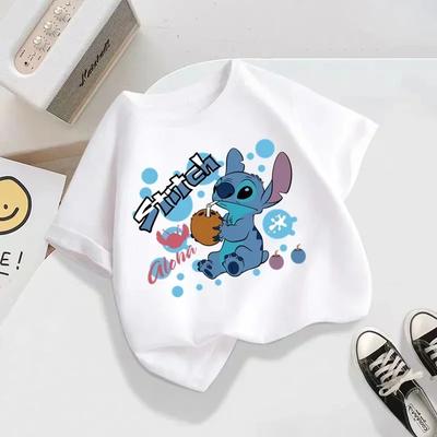 Disney Stitch Printed Children's T-shirt New Summer Children's Pure Cotton Top Casual Fashion Children's Clothing