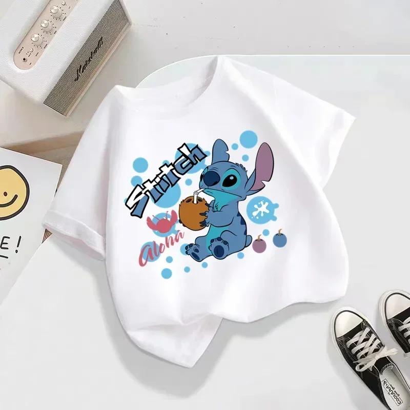 Детская футболка Disney со принтом Стича Новая летняя детская хлопковая футболка Повседневная модная детская одежда 110