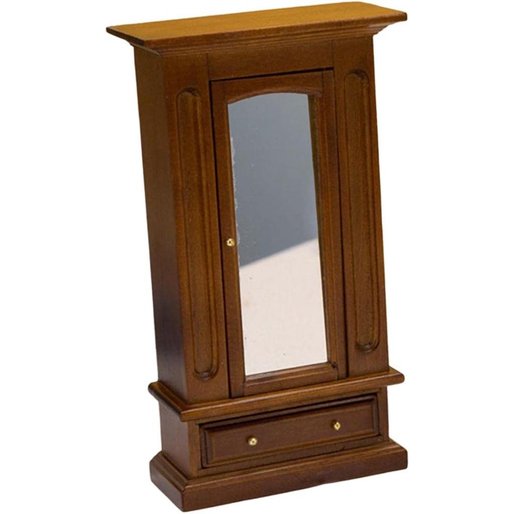 1/12 Skala Szafa do przechowywania w domku dla lalek Miniatura Drewniana rama Model Rozmiar 9,5x4,3x16,8 cm Akcesoria do domku dla lalek Delikatny brąz