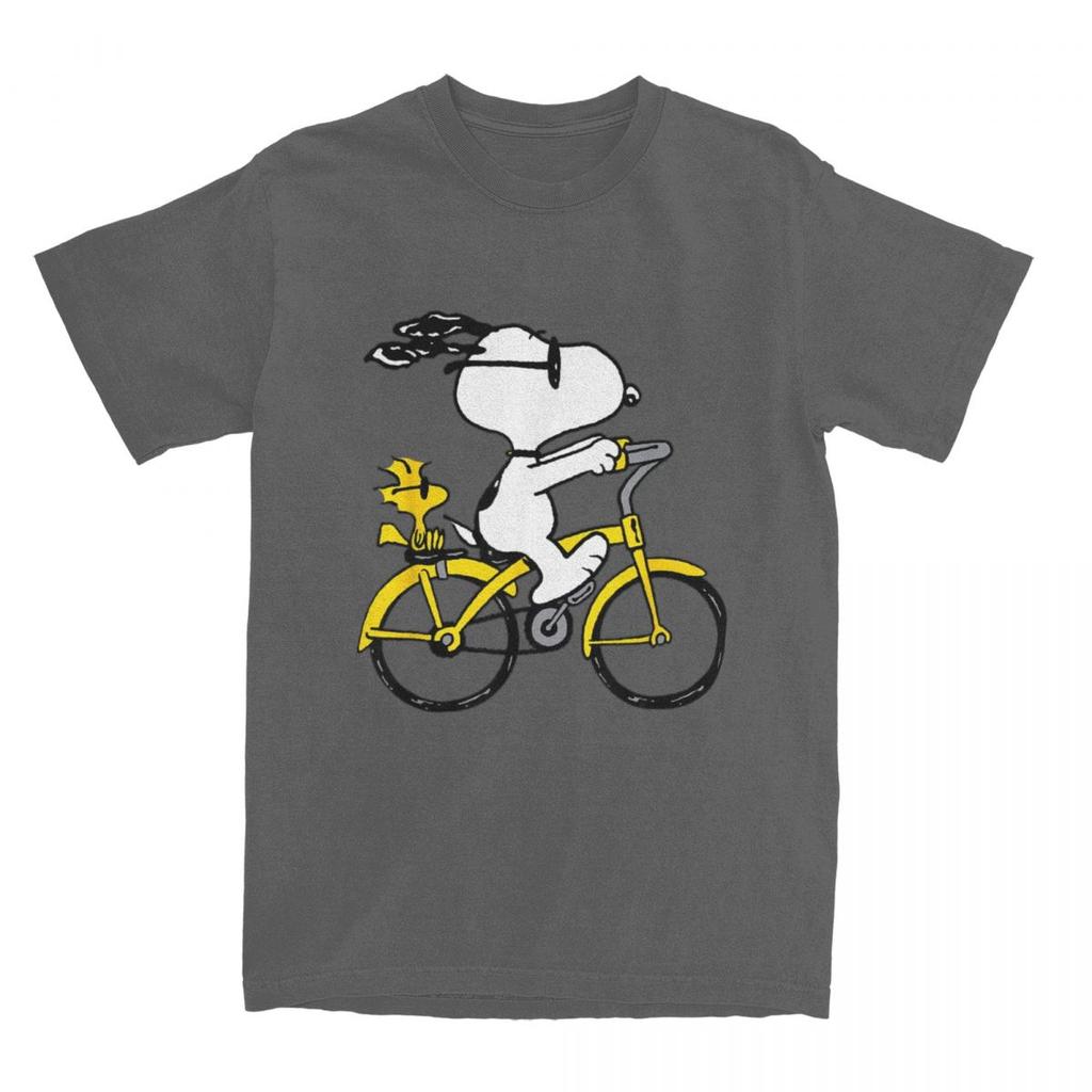 Miniso Peanuts Snoopy  Woodstock Riding Bike TShirt Men Women Leisure Cotton Tee Shirt O Neck T Shirts Gift Idea Clothing