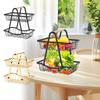 Carbon Steel Storage Basket with Wooden Handle Vegetable Fruit Basket Detachable Snack Breadbasket Rack Dish Kitchen Organizers
