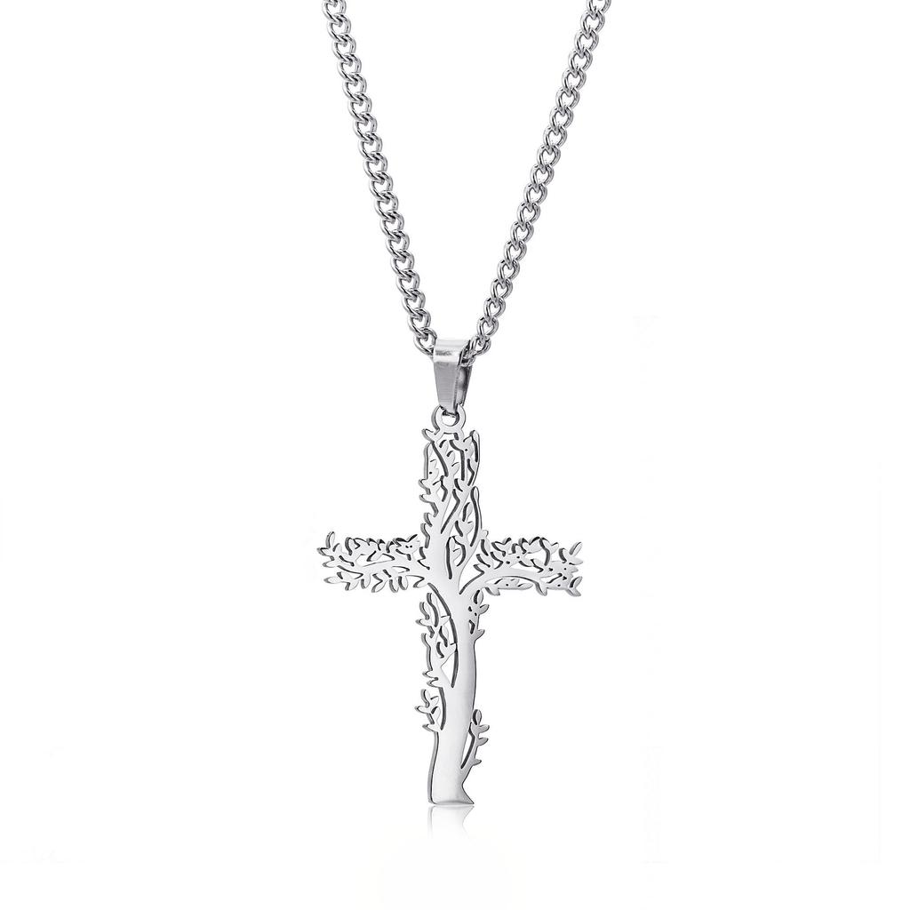 Stainless Steel Tree Trunk Cross Shape Necklace for Women Choker Aesthetic Jewelry Gift