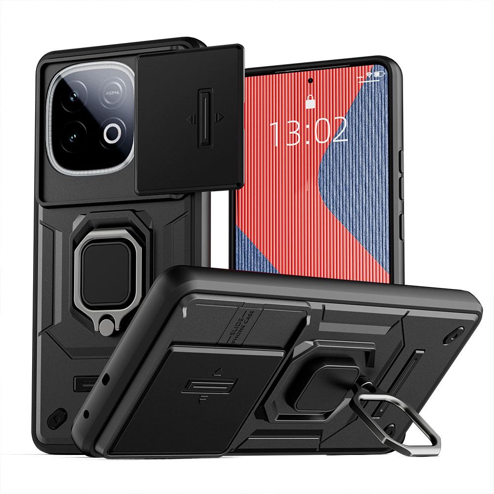 KEYSION Shockproof Armor Case for for IQOO Z10 Turbo Pro 5G Slide Camera Protection Ring Stand Phone Cover for IQOO Z10 Turbo 5G