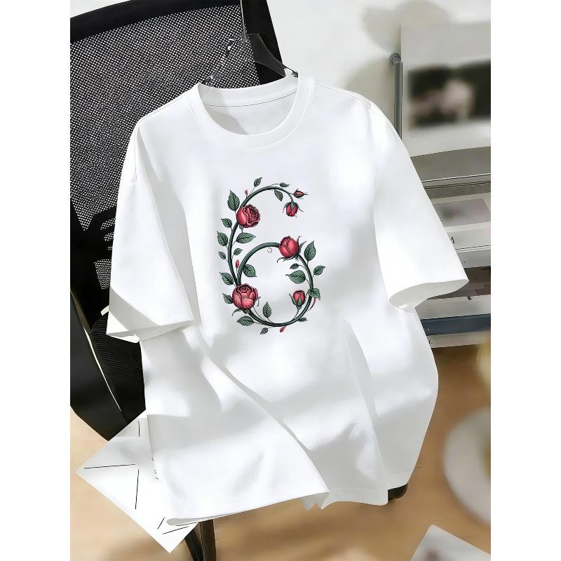 Kids Crewneck Short Sleeve T-Shirt, Trendy Sixth Rose Slogan Print 110 белый