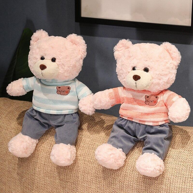 Kawaii Charming Curly Teddy Bear with Clothes Peluche Toys Lovely Bear Dolls Stuffed Soft Animal Pillow Baby Girls Appease Gift
