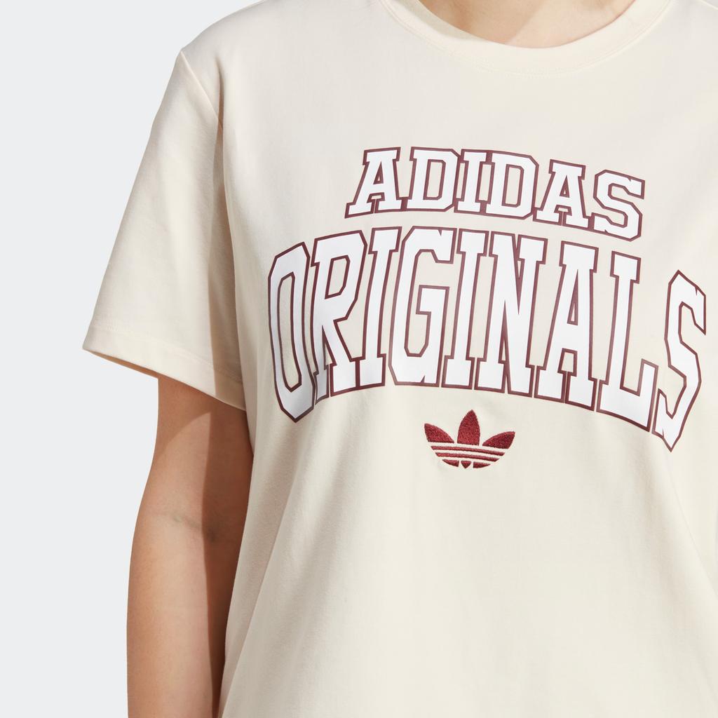 Adidas Originals Trefoil Letter Logo Print Round Neck Sport T-Shirt Women Tops Beige IC5981