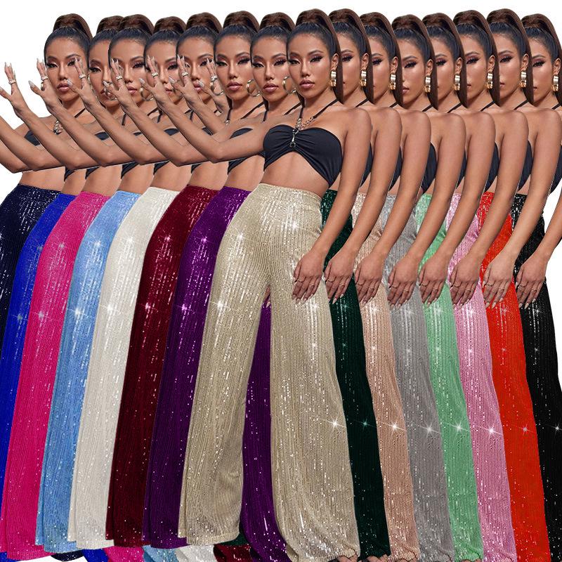 2025 Women's High-Waist Sequin Wide-Leg Summer Pants - European & American Casual Fashion