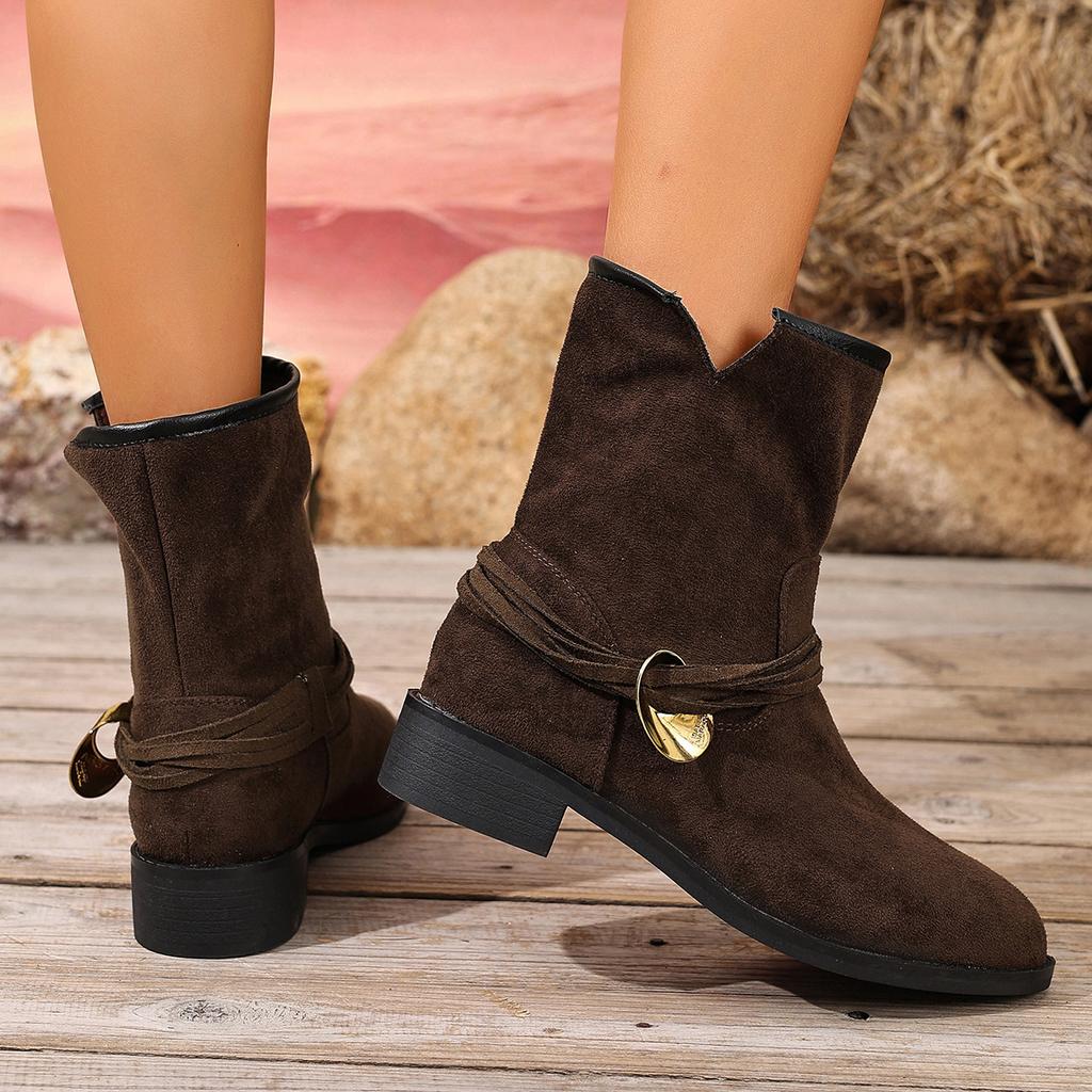 Fashion Women's Boots Fashion Chunky Retro Boots Heels Shoes Short Breathable Women's Zipper Leather Short Boots for Women Botas Mujer