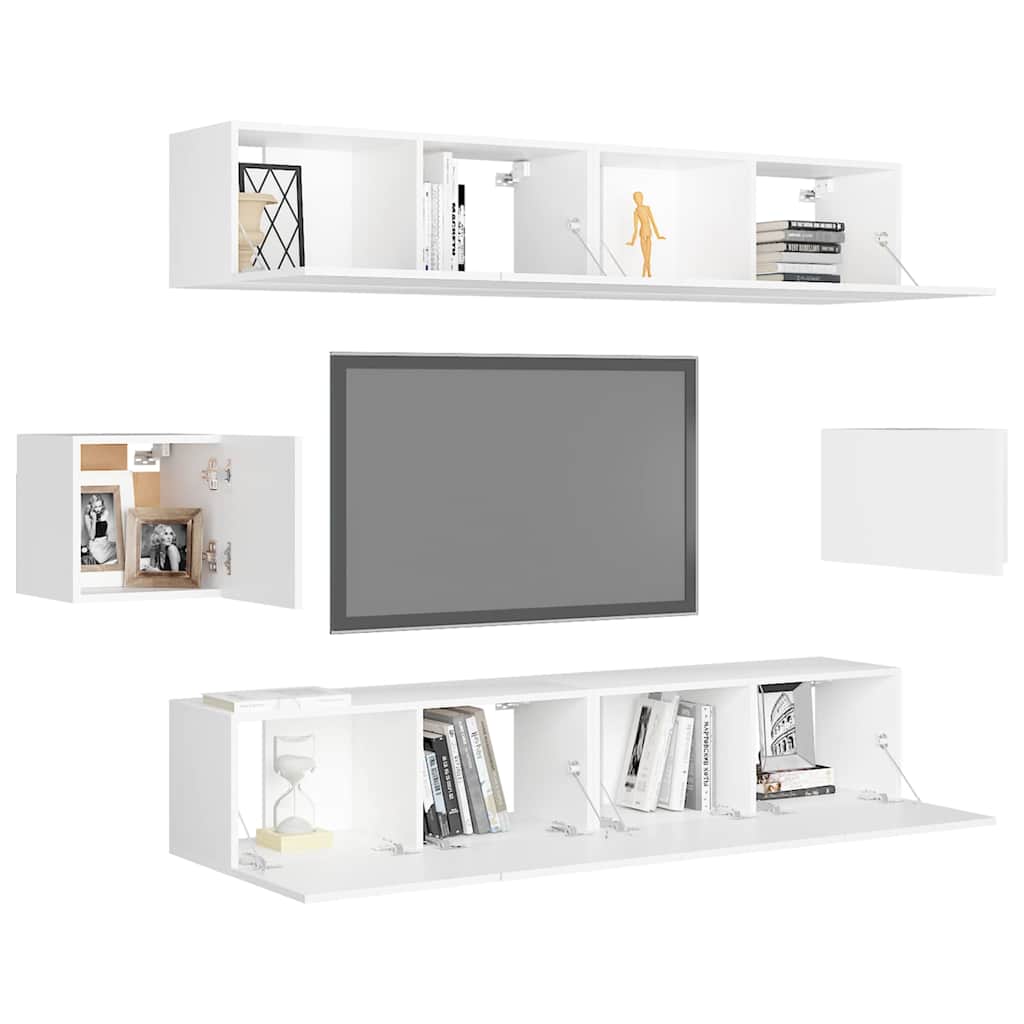 vidaXL 6-tlg. TV-Schrank-Set Weiß Holzwerkstoff