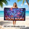 Dinosaur Theme Quick Dry Beach Towel Custom Name Text Print Large Sand Resistant Towel Beach Vacation