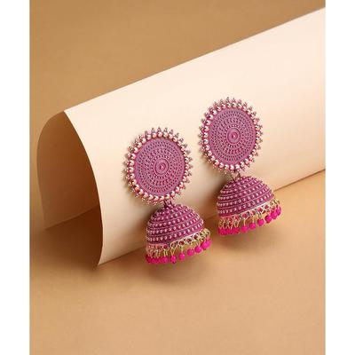 Women's Jewellery Earrings For Women Traditional Gold Plated Floral Golden Pink Jhumkas Pearl Studded Drop Earrings For Women Gift For Sister