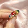 Fashion Rainbow Oval CZ Eternity Women Ring Stackable Band Accessories Daily Wedding Cocktail Fashion Lady Jewelry Gift