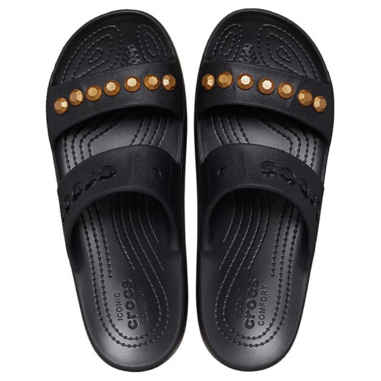 Crocs Bayou Cloud Decorated Casual Non-Slip Slide Sandals Women Sandals Black 209767