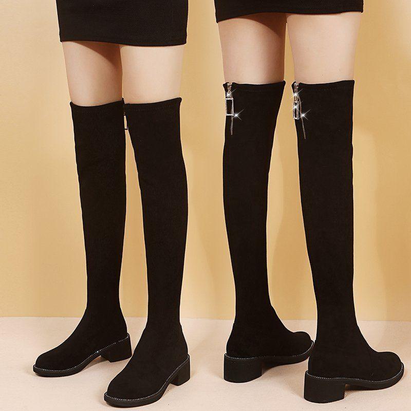 Winterstiefel für Damen 2025: Overknee-Stiefel mit Blockabsatz, Stretchmaterial, Kunstfellfutter, Wärmeisolierung und figurschmeichelnder Passform