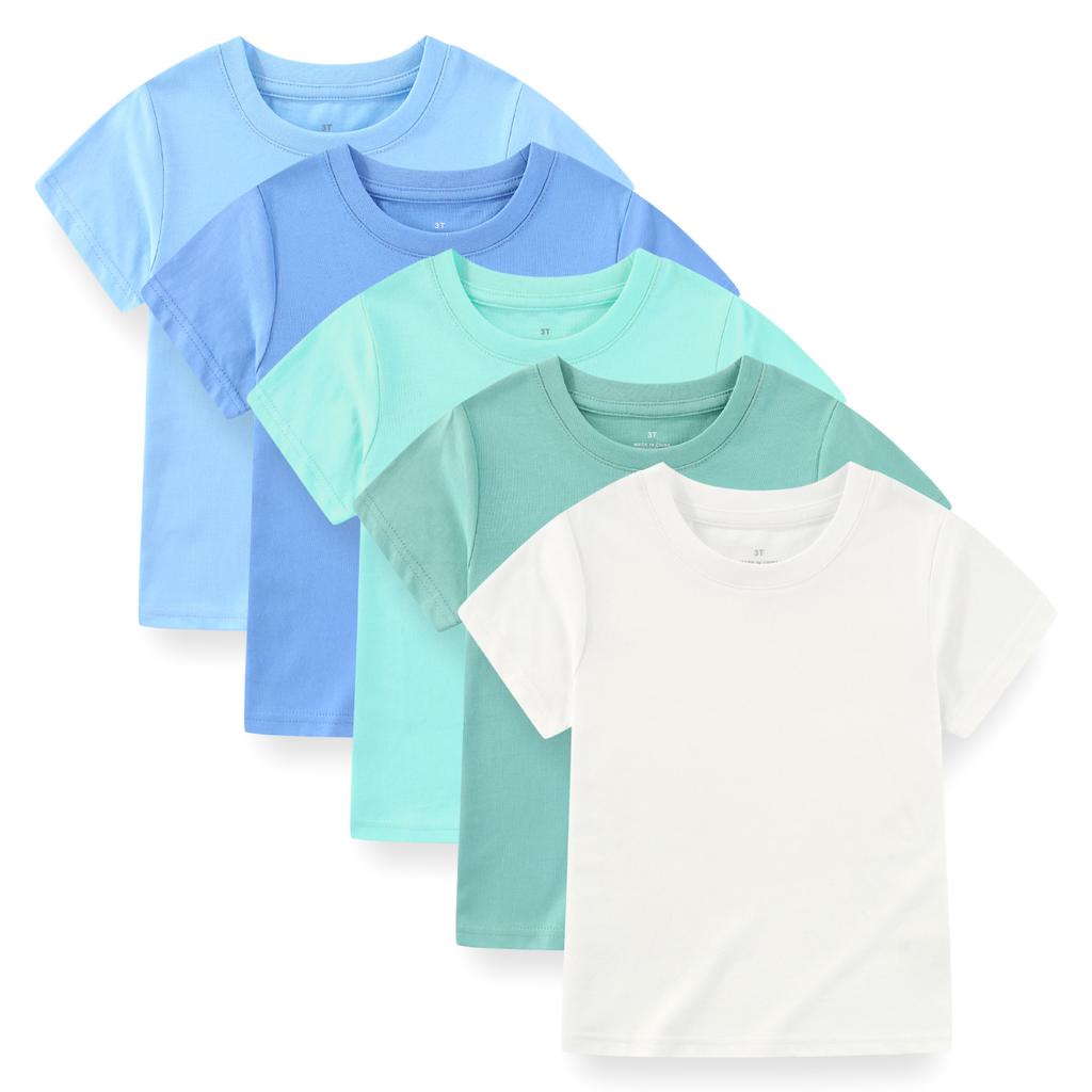 KIDDIEZOOM 5 Pcs Fashionable and Comfortable Short Sleeved T-shirt for Infants and Young Children, Boys and Girls, 100% Pure Cotton Newborn Clothing