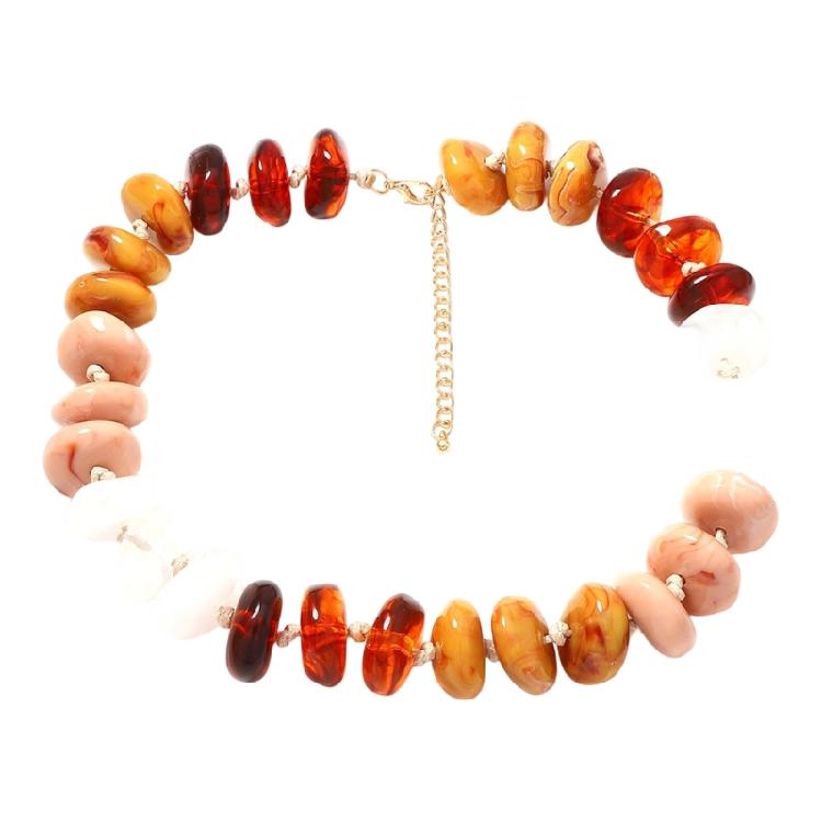 Resin Bead Strand Necklace With Color-Block Detail, Extender Chain Fit and Statement Styling for Daily Outfit Pairing