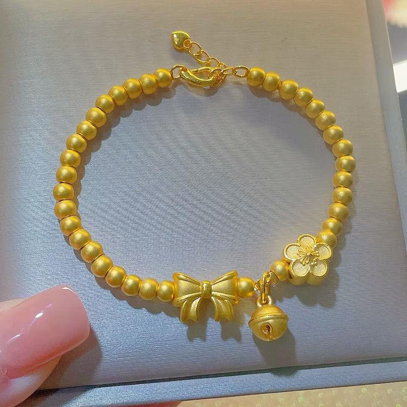 

Браслет-бант из желтого золота для женщин, браслет с колокольчиком из цветков персика, браслет-кольцо из золотых бусин, ювелирные изделия класса люкс, партия