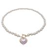 New Super Fairy Imitation Pearl Heart Necklace: Cold Style Sweet Simple OT Buckle Clavicle Woven Chain for Women