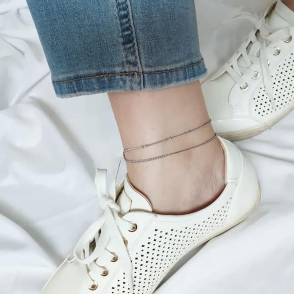 

Women s Daily Two-Line Chain and Mardi Ball Anklet Bracelet Silver