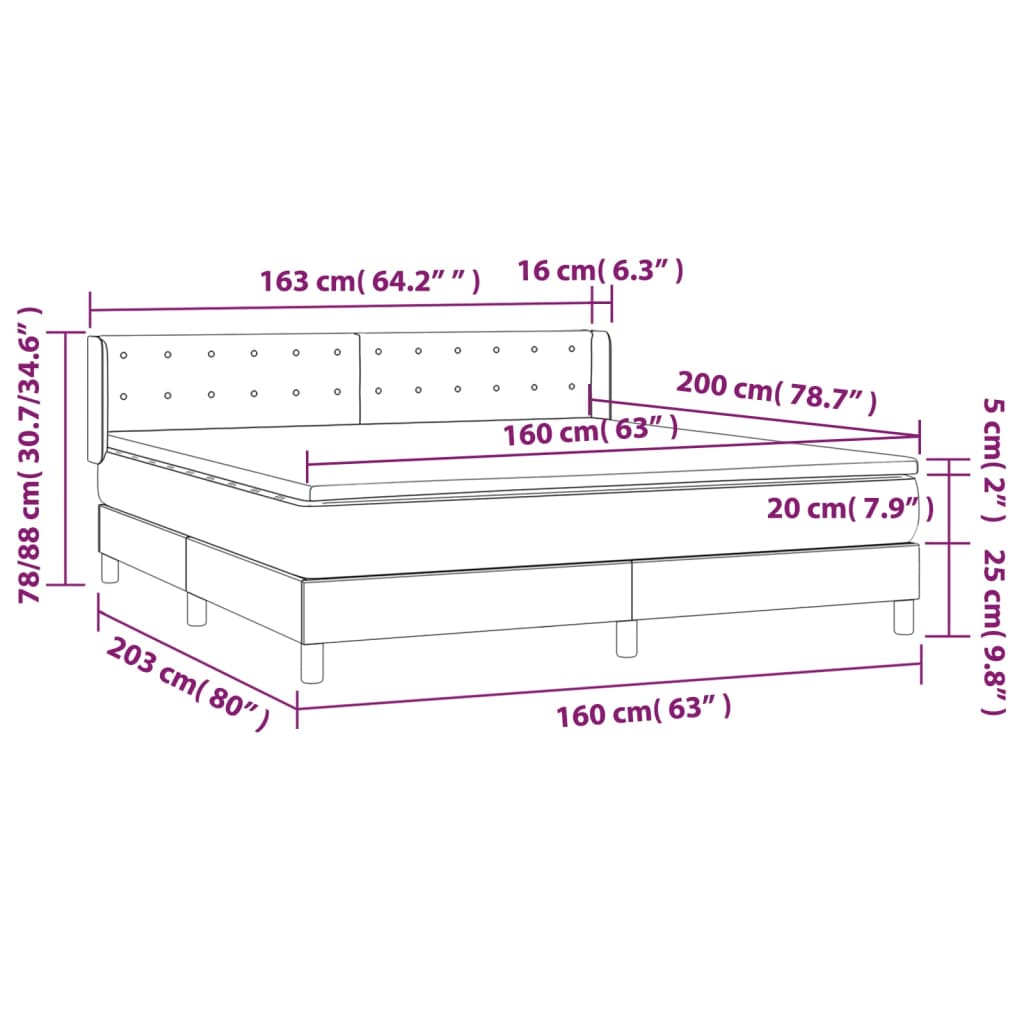 Vidaxl Continental Bed with Mattress, Cream, Fabric, 160X200 Cm