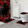 4-teiliges Badezimmer-Duschvorhang-Set Rose Schmetterling Blume Badezimmer-Vorhang mit 12 Haken Rutschfeste Teppiche Toilettendeckelmatte Badezimmer-Abtrennung