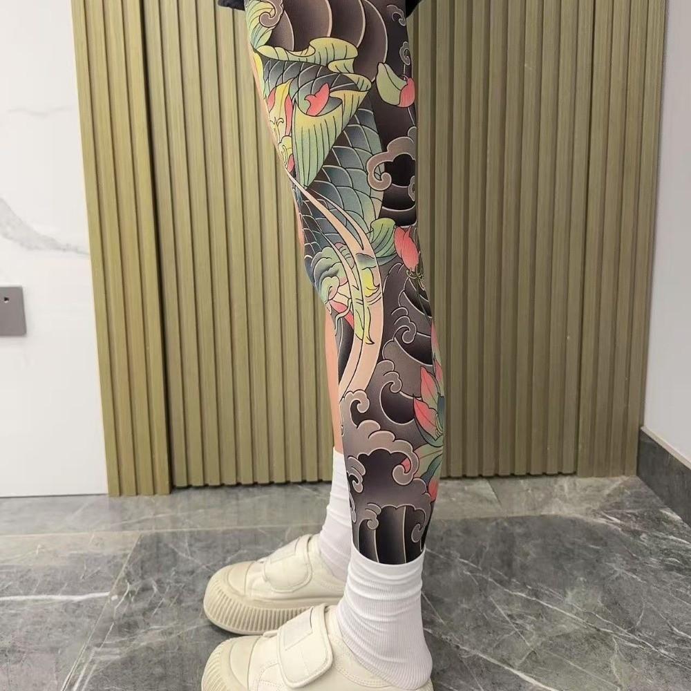 1pc Breathable Tattoo Socks Elastic Full Leg Socking Snake Men Sun-proof Socks Sports