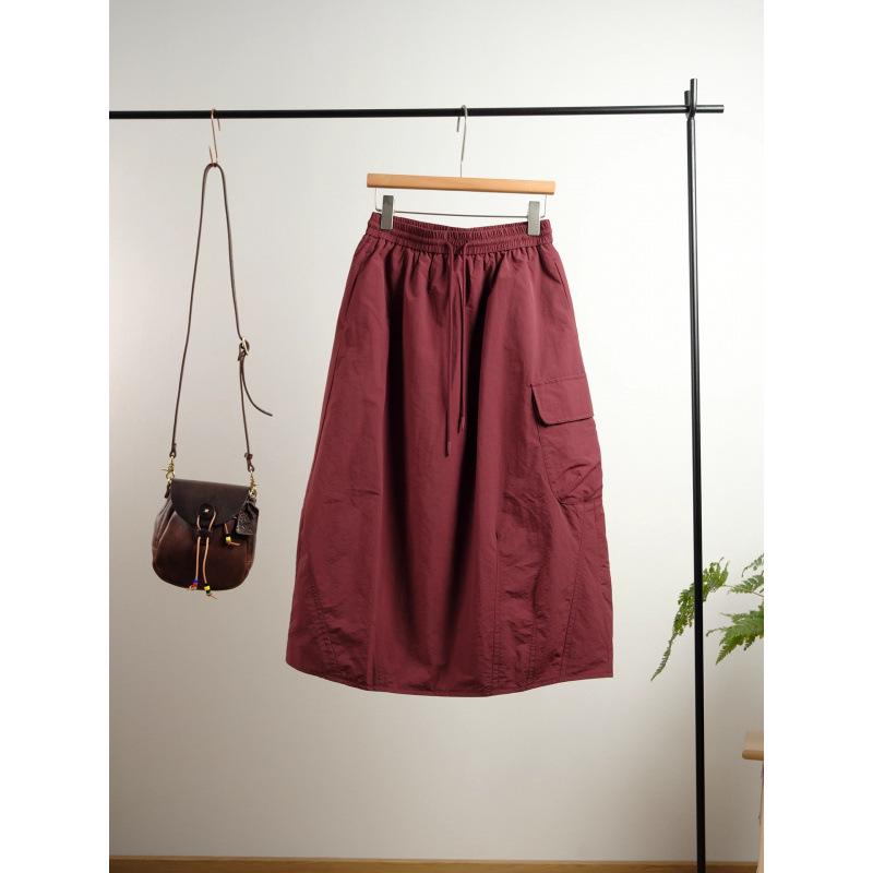 Artistic Japanese Quilted Winter Skirt - Casual Elastic Waist, Solid Color, Drawstring Half Skirt