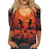 Women's Halloween Print Three-Quarter Sleeve Round Neck Casual T-Shirt Top
