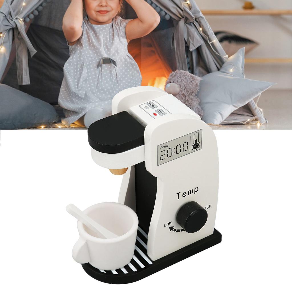 Kids Coffee Maker Playset Black White Rounded Edges Educational Wood Vivid Toddler Kitchen Playset f