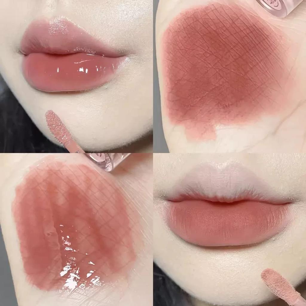 [Mirror + Matte] Double-Headed Lip Lacquer Transparent Water and Light Sense Low Saturation Lip Mud Pseudo Plain Lipstick White Student