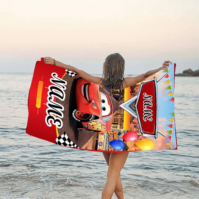 1pc Cars2 Beach Towel with Custom Name, Beach/Swimming/Bath/Picnic/Camping Towel, Suitable for Seaside Beaches